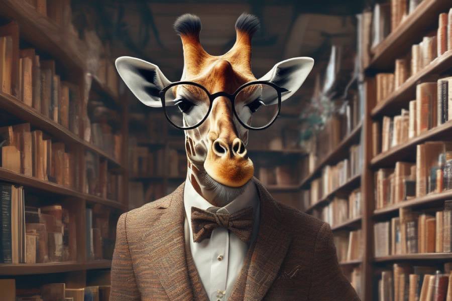 giraffe in a Library